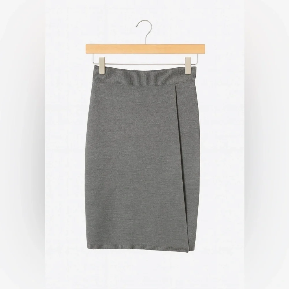 NWT J. Crew Gray Merino Wool Blend Faux Wrap Sweater Skirt, Size L